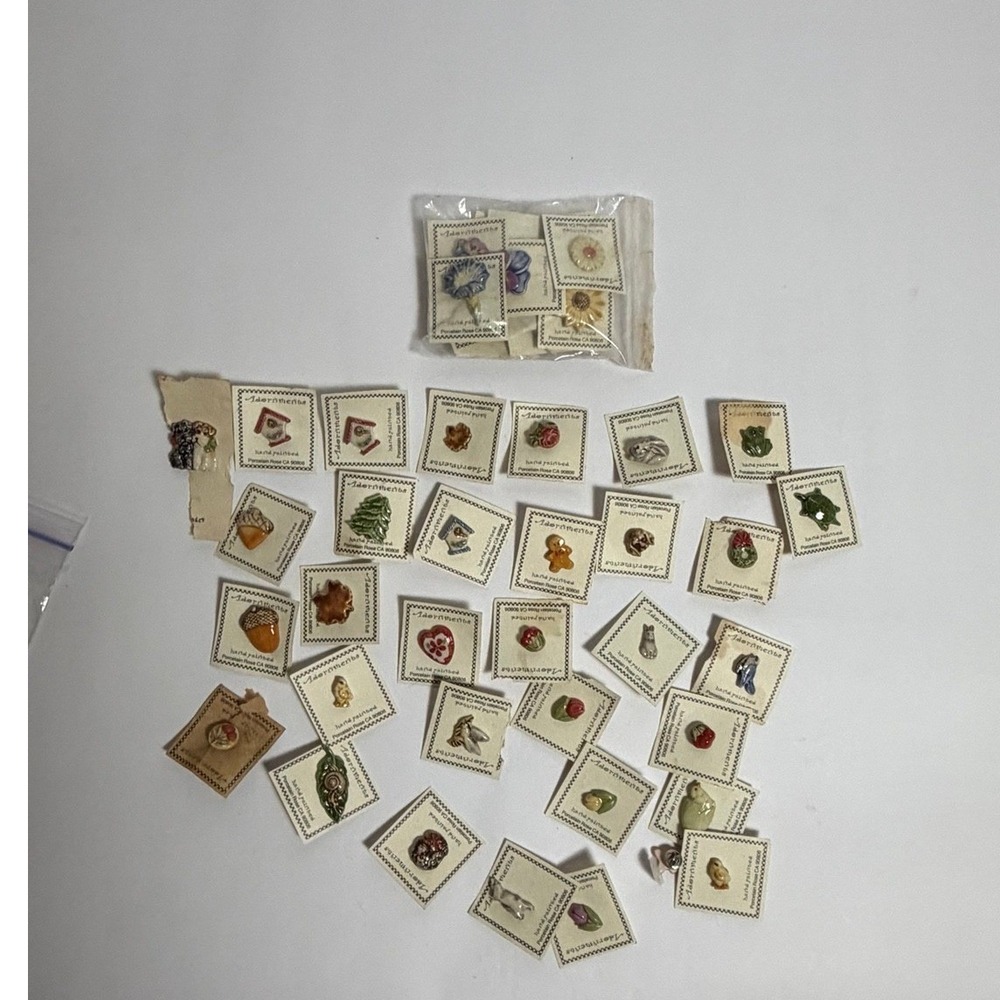 Lot of 82 Hand‑Painted Porcelain Buttons – Vintage Floral & Decorative Designs